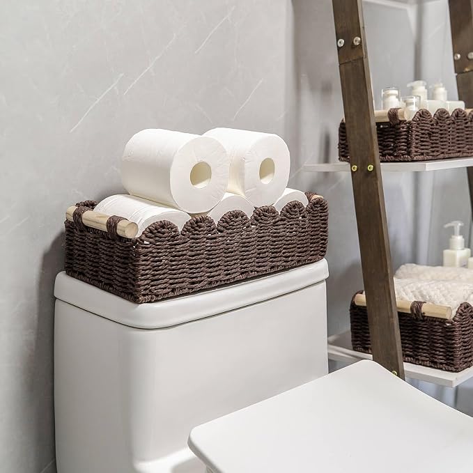 CubesLand Paper Rope Scalloped Edge Shelves Storage Basket, Woven Toilet Paper - Image 5