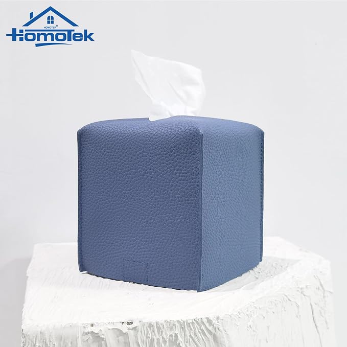 HOMOTEK 2 Pack Tissue Box Cover, Square PU Leather Tissue Holder, Decorative - Image 7