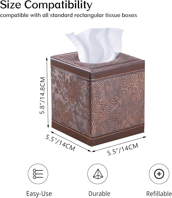 Leather Tissue Box Cover Square, Upgrade 99% Compatible Large Size, Cube Tissue - Image 3