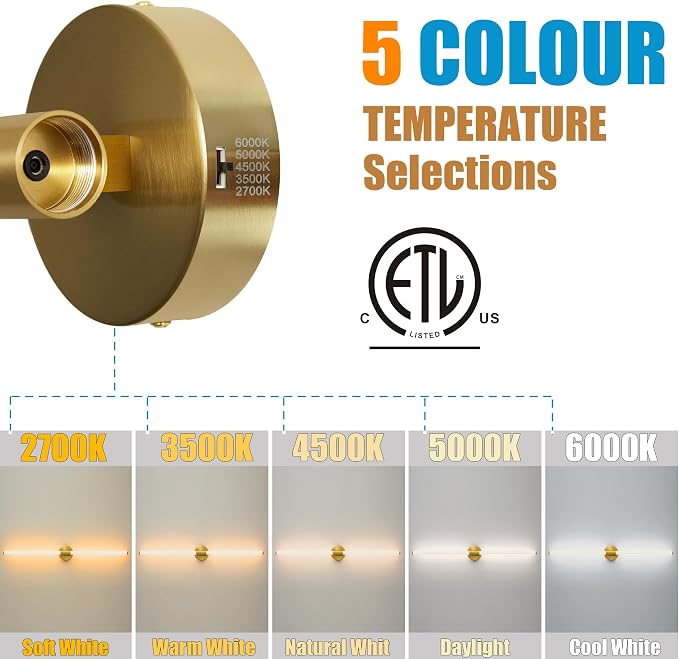 Glod Wall Sconces Set of 2 Hardwired, Dimmable 5CCT LED Bathroom Light Fixtures - Image 4