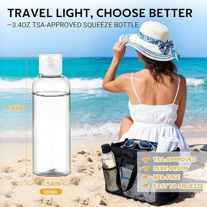 5 Pack 3.4 oz Travel Bottles for Toiletries, TSA Approved Leak Proof Refillable - Image 2