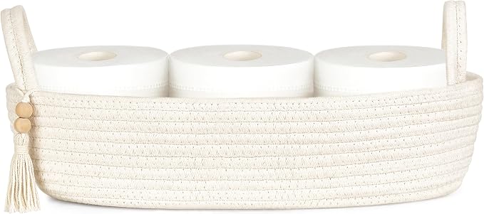 Mkono Small Storage Basket for Toilet Tank Top Boho Bathroom Decor Woven Rope by Mkono