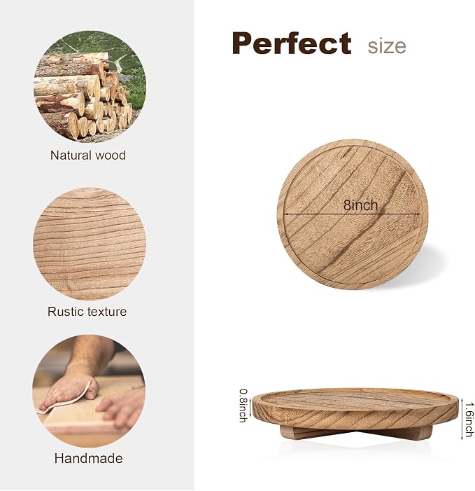 Round Decorative Tray Wood Bathroom Counter Organizer Farmhouse Kitchen Decor - Image 5