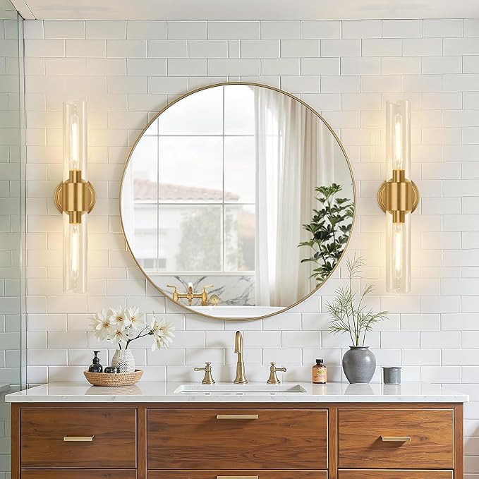 Wall Sconces Set of Two, Brushed Gold Bathroom Sconces Wall Lighting - Image 8