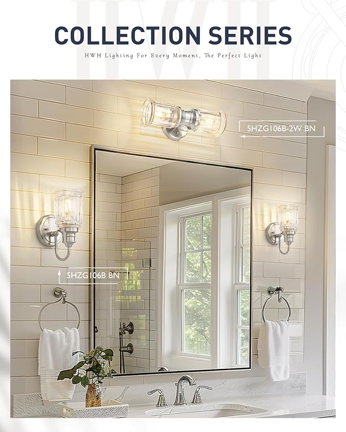 Bathroom Wall Sconces, HWH Brushed Nickel Wall Lighting - Image 5