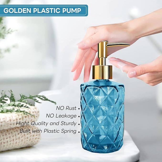 Blue Glass Soap Dispenser, Bathroom Shower & Shampoo Dispenser, Foam Hand Soap - Image 3