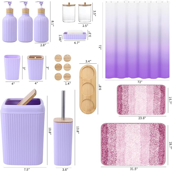 32PCS Bathroom Sets with Shower Curtain and Rugs Purple Bathroom Accessories - Image 7