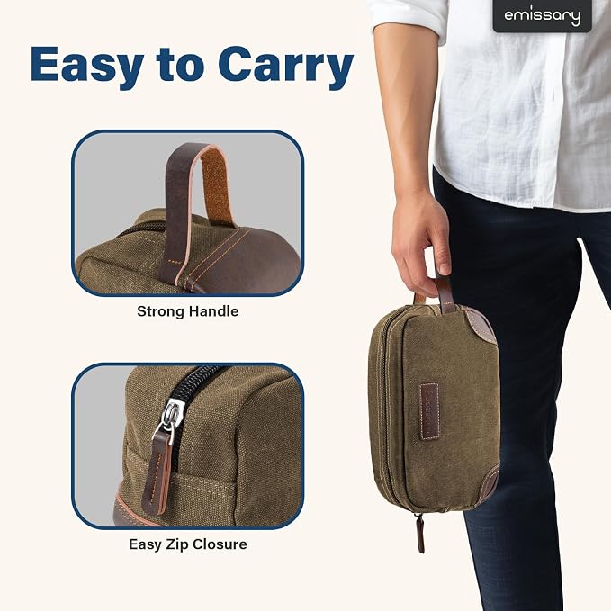 Emissary Men's Leather and Canvas Travel Toiletry Bag, Dopp Kit, Travel - Image 3
