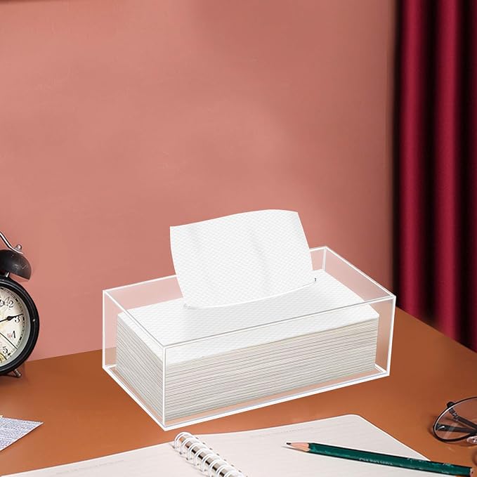 Clear Acrylic Tissue Box Holder, Rectangle Dispenser Tissue Box Cover - Image 4
