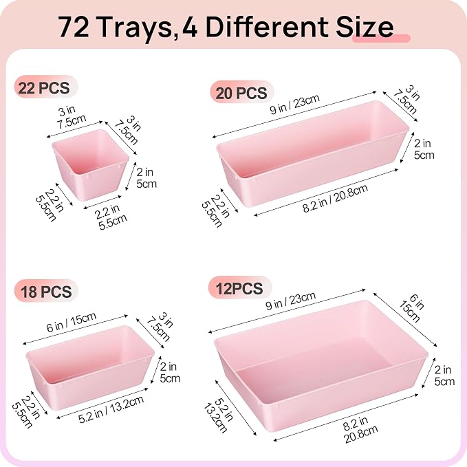 Vtopmart 72 PCS Plastic Drawer Organizers Set, 4-Size Versatile Bathroom and - Image 2