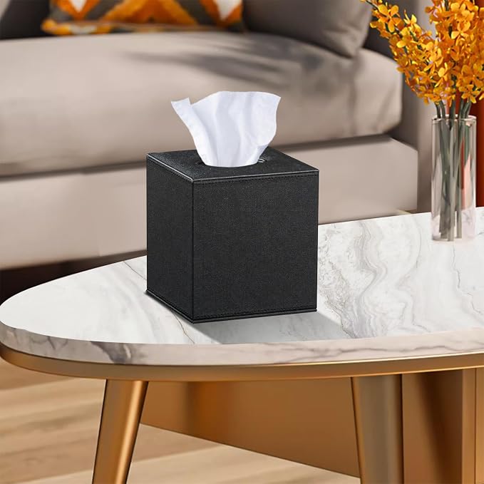 Leather Tissue Box Cover Square, Decorative Cube Tissue Box Holder - Image 6