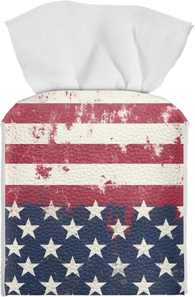 American Tie Dye Minimalist Tissue Box Holder, Square PU Leather Napkin by Pzuqiu