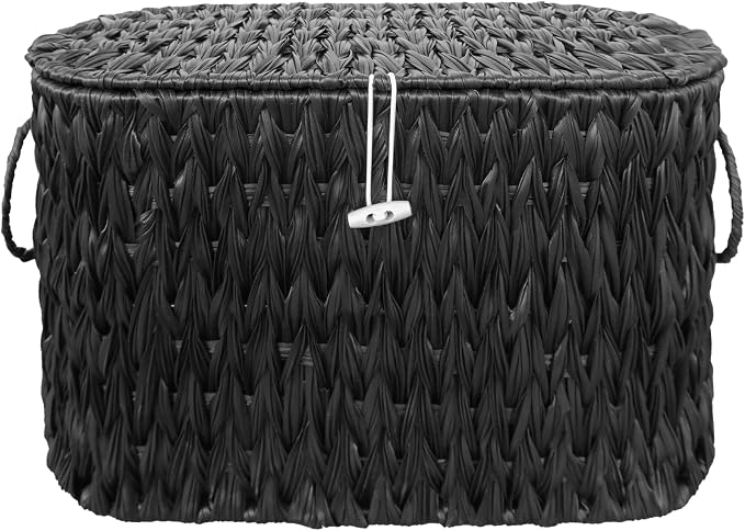 Black Toilet Paper Basket with Lid, Wicker Toilet Paper Storage Stand, Large - Image 6