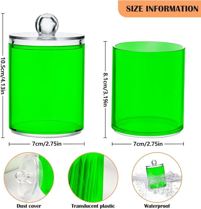 Green Qtip Holder Organizer Dispenser Cotton Swabs Cans Plastic Jars - Image 3