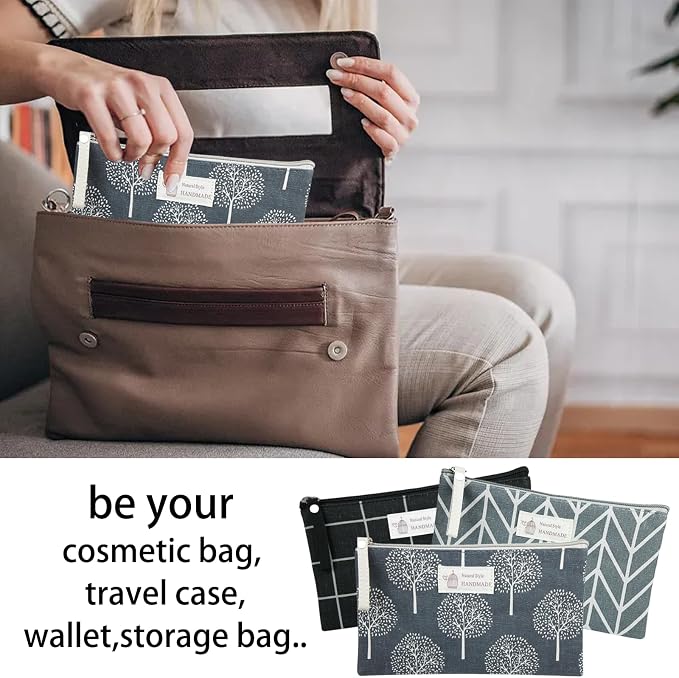 3 Pcs Canvas Bag Multi-Function Small Zipper Pouch Cute Travel Bag - Image 5
