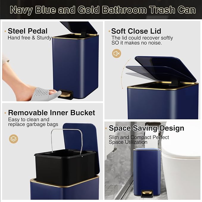 Bathroom Sets with Shower Curtain and Rugs Bathroom Accessories Set Navy Blue - Image 4