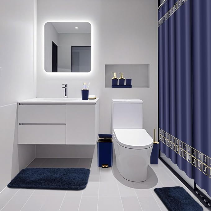 Bathroom Sets with Shower Curtain and Rugs Bathroom Accessories Set Navy Blue - Image 6
