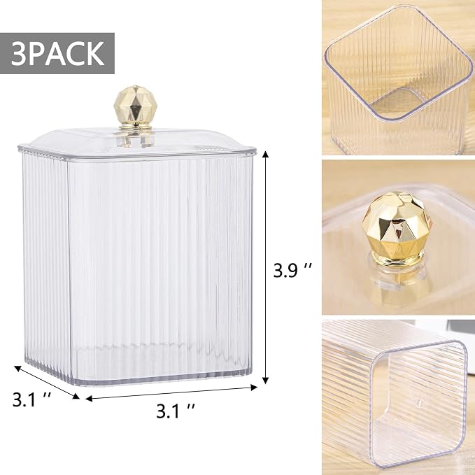 Tbestmax 3 Pack Qtip Holder Dispenser Clear Bathroom Organizer Jar Cotton - Image 2