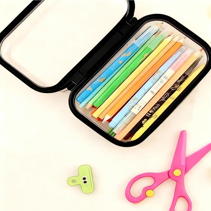 2PC Black Small Clear Hard Shell Zipper Case, Double Zippers Plastic Storage Box - Image 5