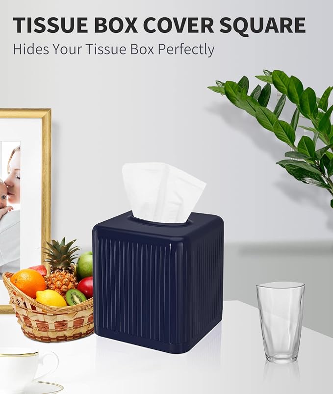 Livelab Tissue Box Cover with Base, Square Plastic Tissue Box Holder Decorative - Image 3