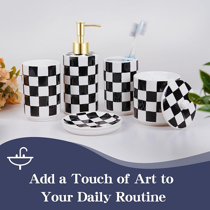 Ceramic Bathroom Soap Dispenser Set, Toothbrush Holder, Soap Dish & Storage Jar - Image 2