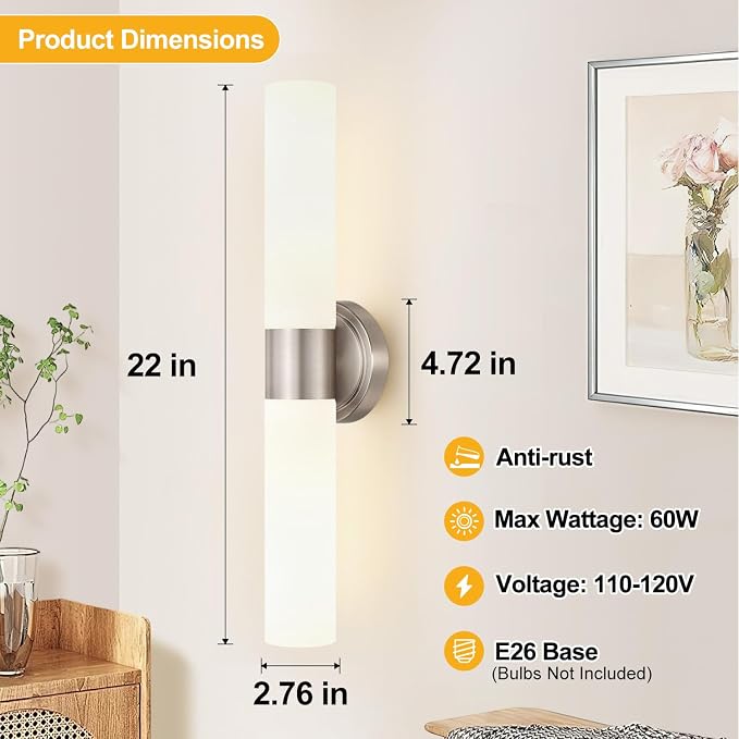 Wall Sconces Set of Two, Modern Bathroom Sconces Wall Lighting - Image 8