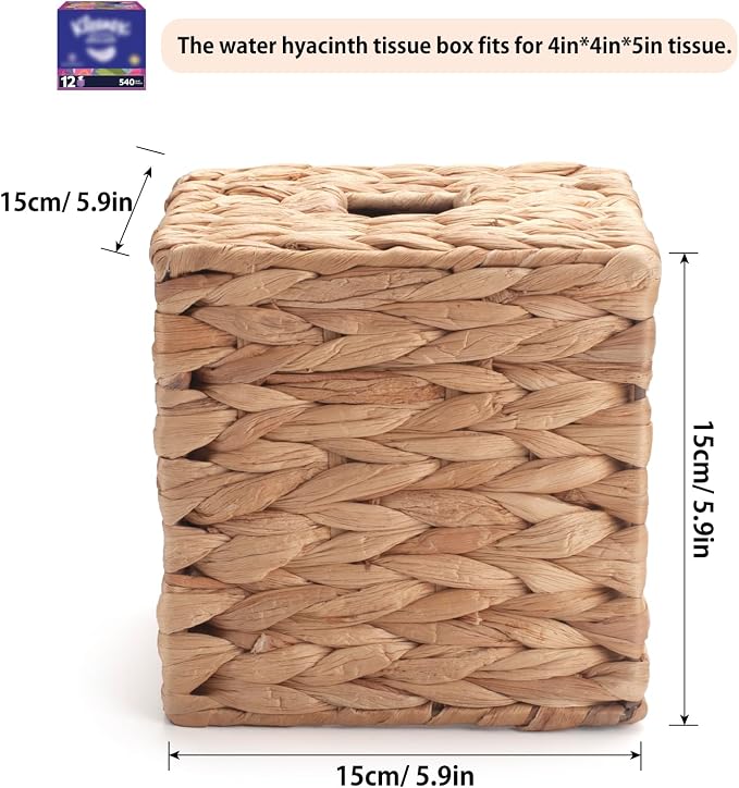 Tissue Box Cover Square, Rattan Tissue Box Holder -Boho Decorative Woven Facial - Image 2