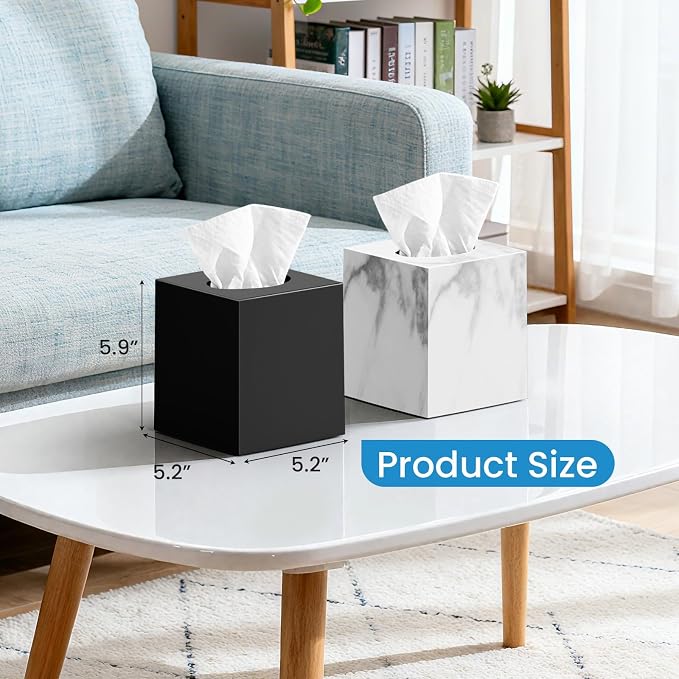 2 Pack Marble Tissue Box Cover, Square Acrylic Tissue Holder, Decorative Facial - Image 7