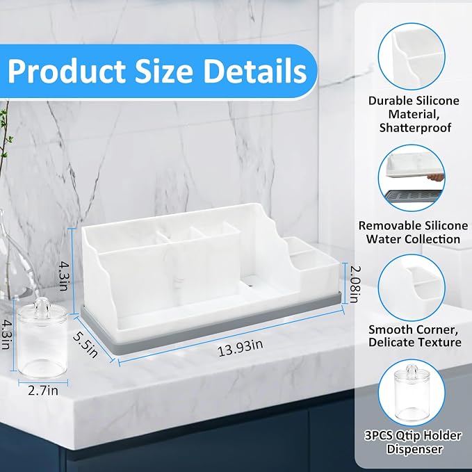 Bathroom Counter Organizer, Large White Silicone Toothbrush Holders - Image 4