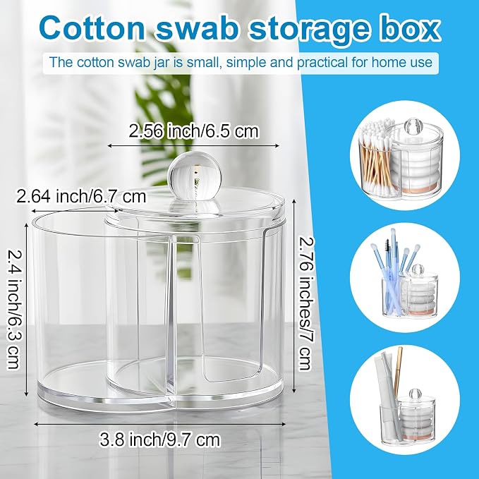 Cotton Swab Holder Dispenser Dual-Compartment Cotton Organizer Clear Vanity - Image 2
