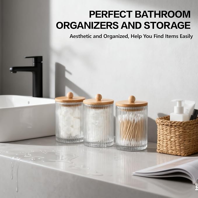 3 Pack Qtip Holder Bathroom Set, Cotton Pad Ball Swab Holder Cotton Round Floss - Image 5