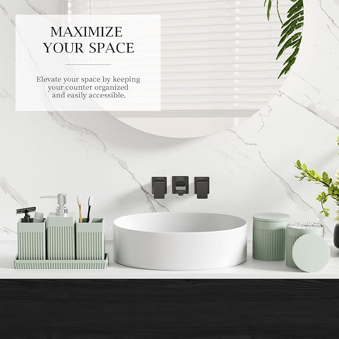 Bathroom Accessories Set, 6-Piece Resin Green Bathroom Set - Image 6