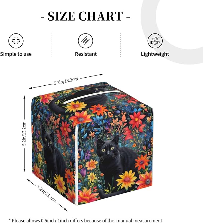 Colorful Florals Black Cat Tissue Box Cover Flower Daisy Square Leather Tissue - Image 4