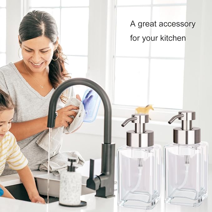 Foaming Soap Dispenser with Stainless Steel Pump, 12oz Refillable Glass Liquid - Image 5