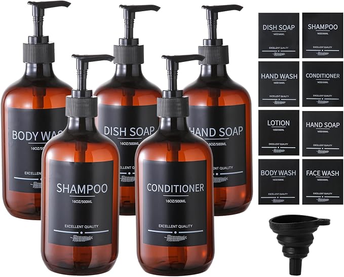 5Pack Amber Shower Bottles Refillable by MithrgrousLife