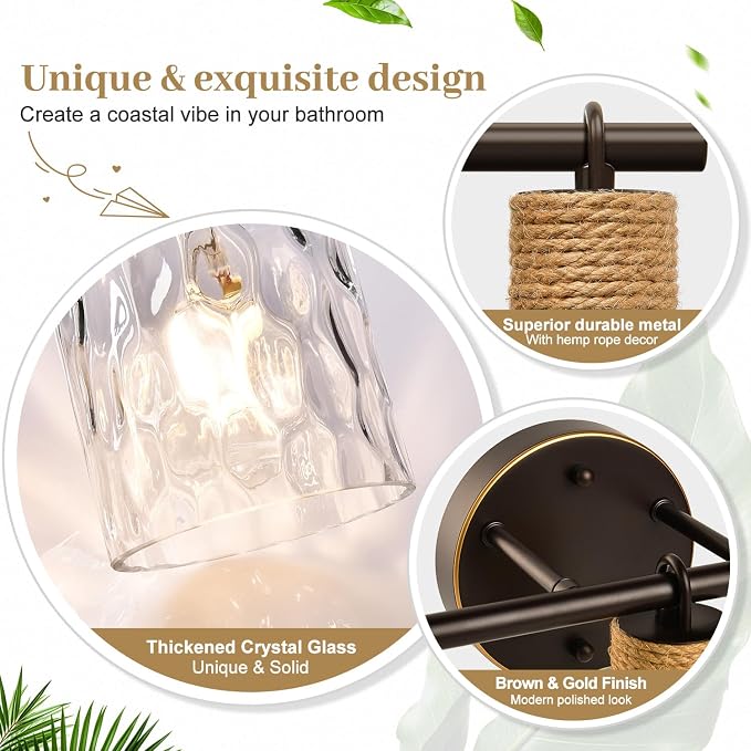 Bathroom Light Fixtures, 3-Light Coastal Vanity Lights - Image 4