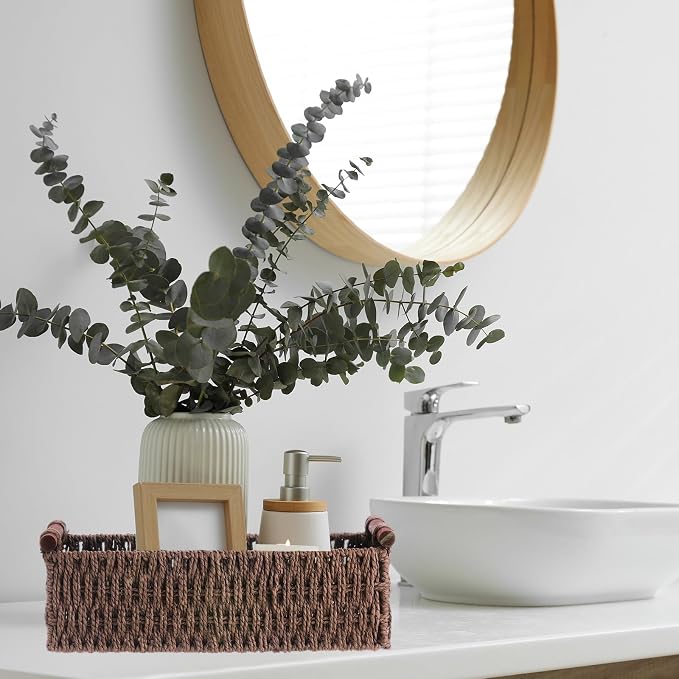 Boao 3 Pcs Boho Storage Wicker Baskets Handmade Woven Decorative Paper Rope - Image 4