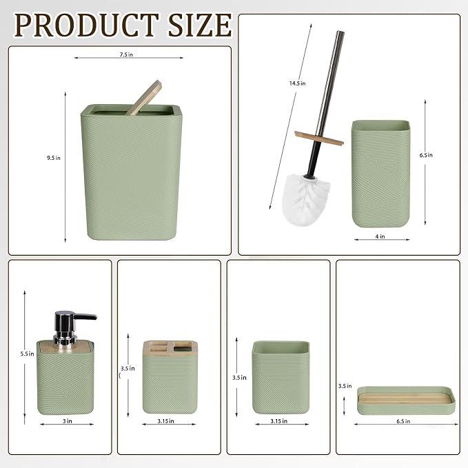 CERBIOR Bathroom Accessories Set 6 Piece Bamboo Bath Ensemble Includes Soap - Image 3