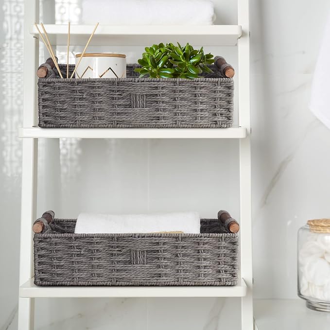 Round Paper Rope Storage Basket Wicker Baskets - Image 3