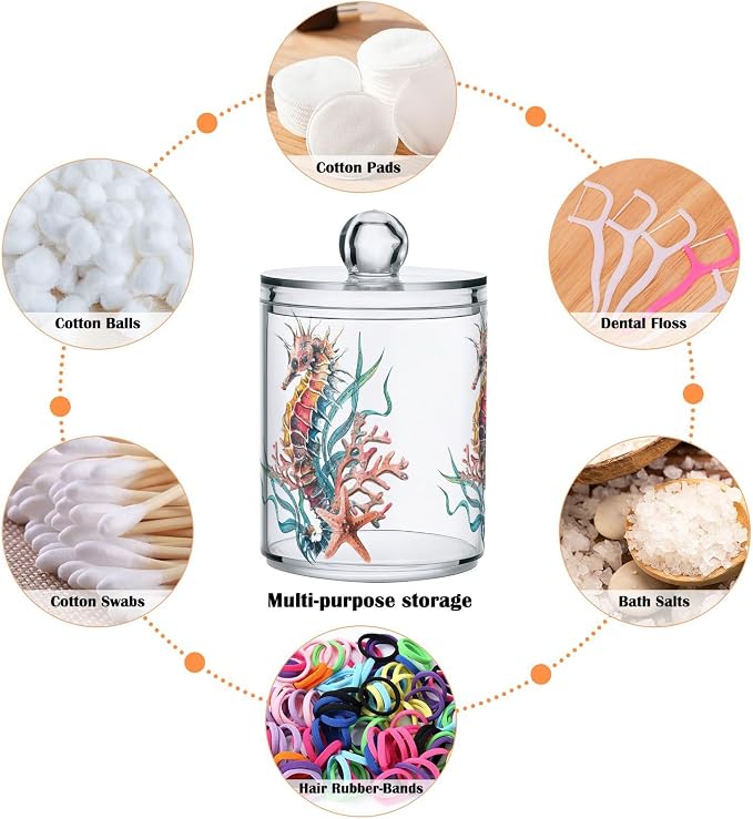 2 Pack Qtip Holder Dispenser for Cotton Ball Seahorse Starfish Watercolor Ocean - Image 5