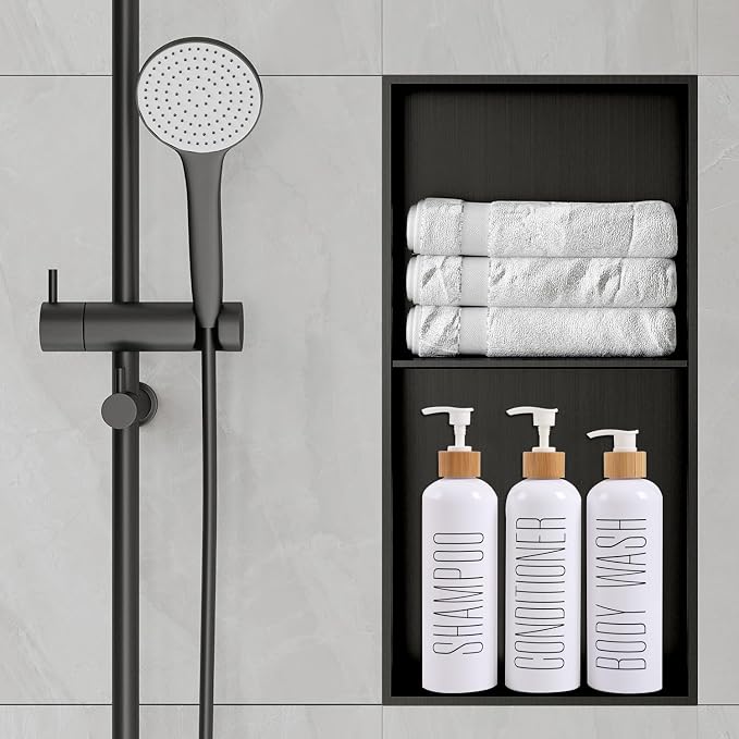 HOMCDALY Shampoo and Conditioner Dispenser, 16oz 3-Pack Refillable Shampoo and - Image 8