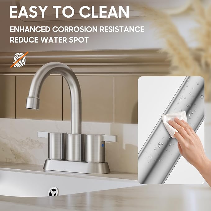 Phiestina Brushed Nickel 4 Inch 2 Handle Centerset Lead-Free Bathroom Sink - Image 5