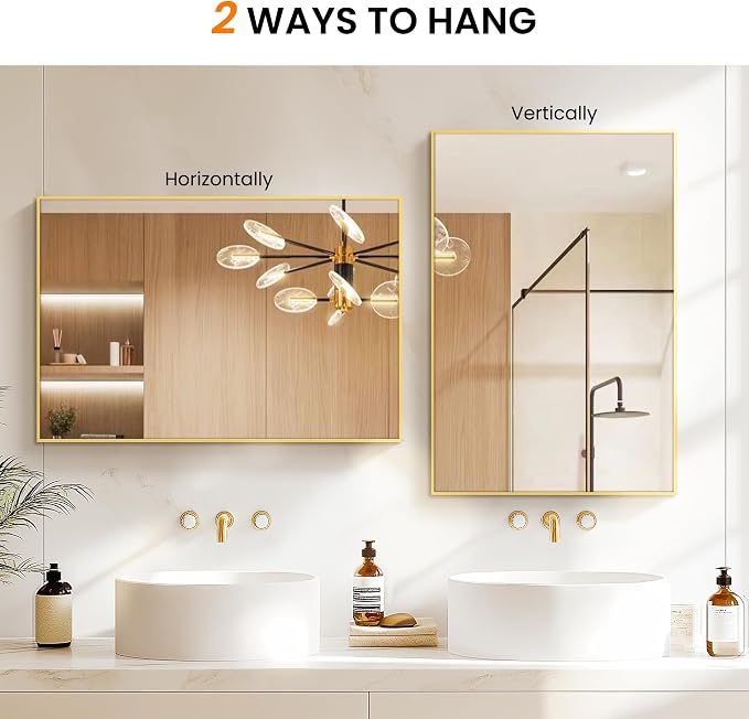 Bathroom Vanity Mirror for Wall, HD Shatterproof Glass, Hangs Horizontally or - Image 7