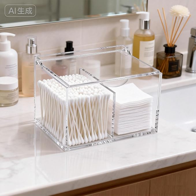Clear Acrylic Cotton Swab Ball Holder Qtip Organizer - Image 3