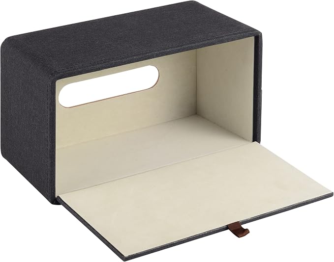 High-end Pu Leather Tissue Box Holder Two Color Combination-Linen and Wood Grain - Image 2