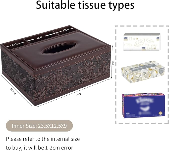 Tissue Box Cover Rectangle Retro Tissue Box Holder PU Leather Facial Tissues - Image 5