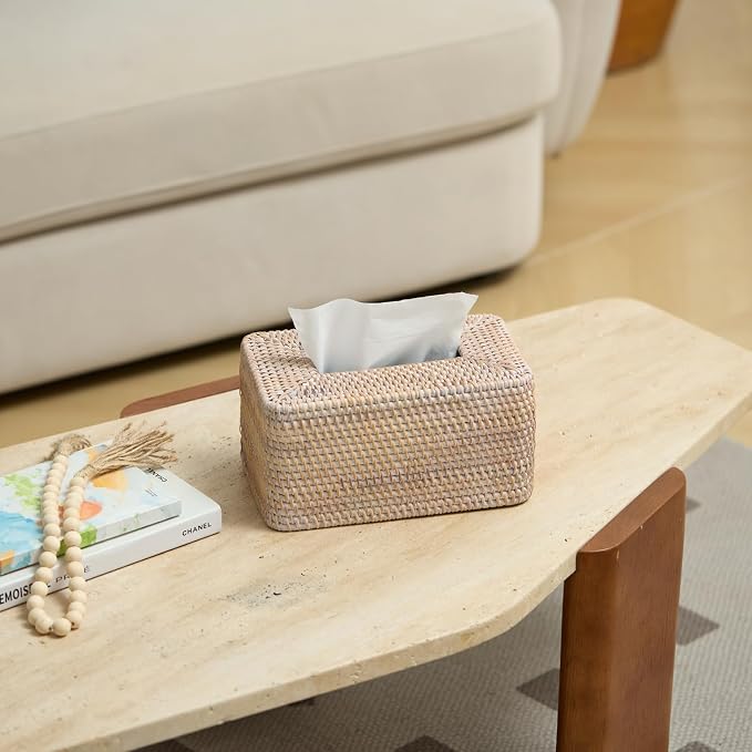 YANGQIHOME Rattan Tissue Box Cover, Rectangle Wicker Tissue Box Holder - Image 4