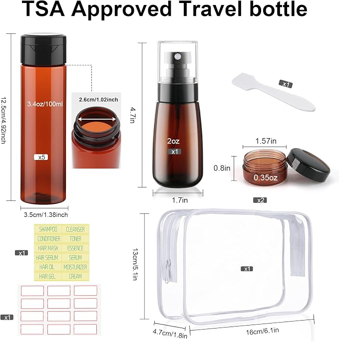 9 PCS 3.4oz Travel Bottles for Toiletries TSA Approved Travel Size Containers - Image 2