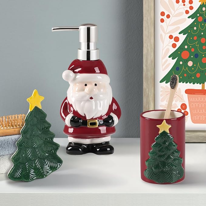 Merry Christmas Bathroom Accessories Set 4 Pieces Toothbrush Holder Soap - Image 4