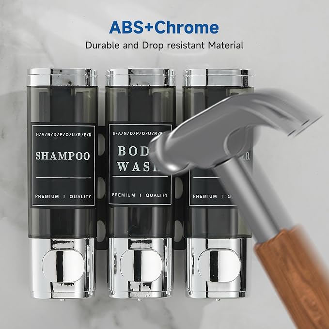 Shower Shampoo Dispenser 3 Chamber No Drill Wall-Mounted, Shampoo and - Image 3